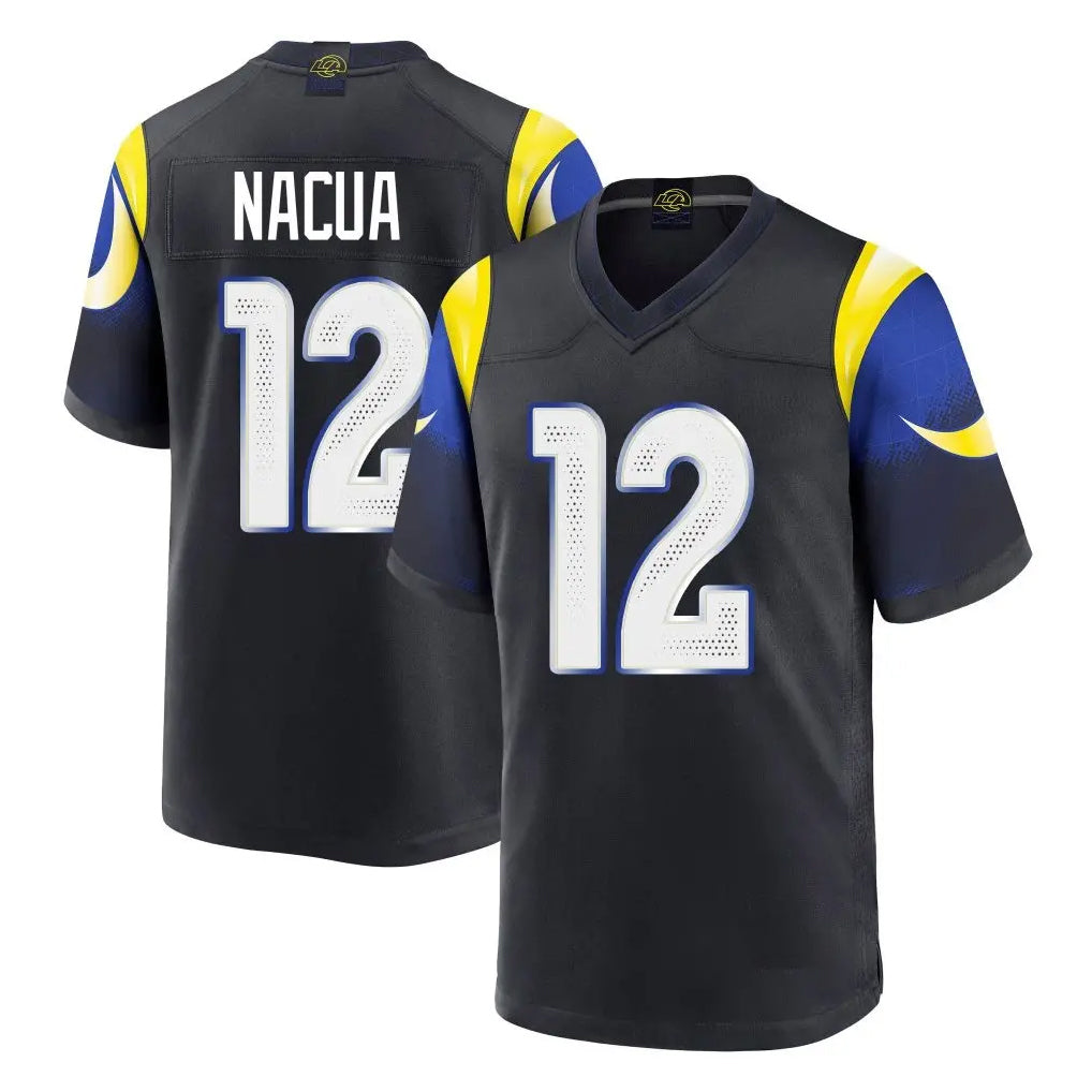 Blackjersey LA.Rams #12 Puka Nacua Player Black Midnight Rivalries Collection Home Game Stitched Jerseys