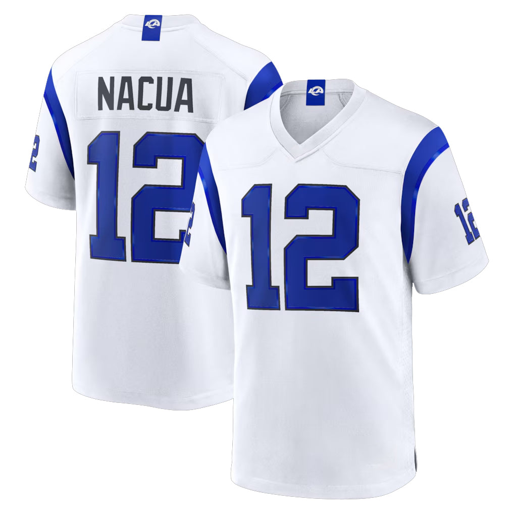 Blackjersey LA.Rams #12 Puka Nacua Player Fearsome White Home Game Stitched Jerseys