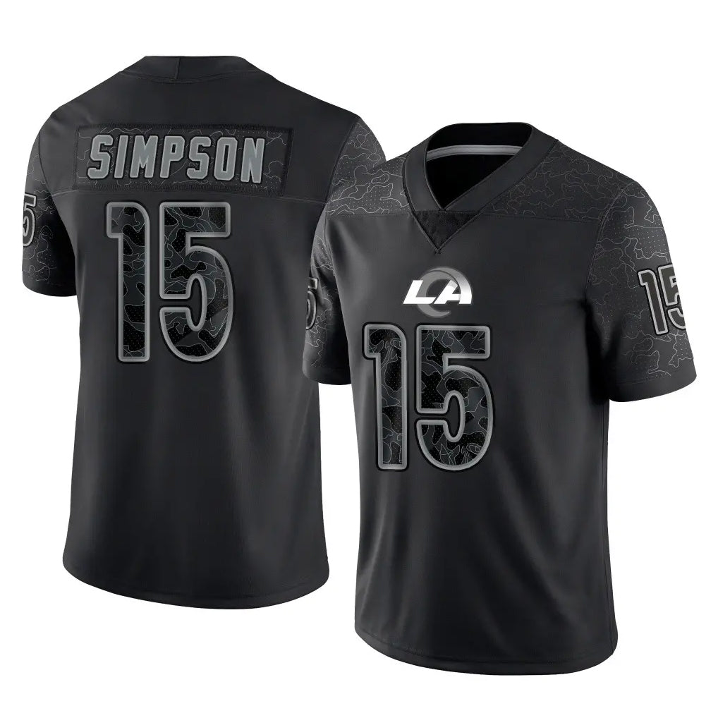 Blackjersey LA.Rams #15 Ty Simpson Player Black Limited Reflective Home Game Stitched Jerseys