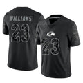 Blackjersey LA.Rams #23 Kyren Williams Player Black Limited Reflective Home Game Stitched Jerseys