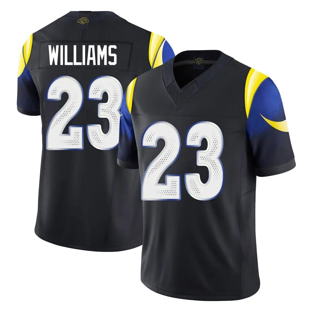 Blackjersey LA.Rams #23 Kyren Williams Player Black Midnight Rivalries Collection Home Game Stitched Jerseys
