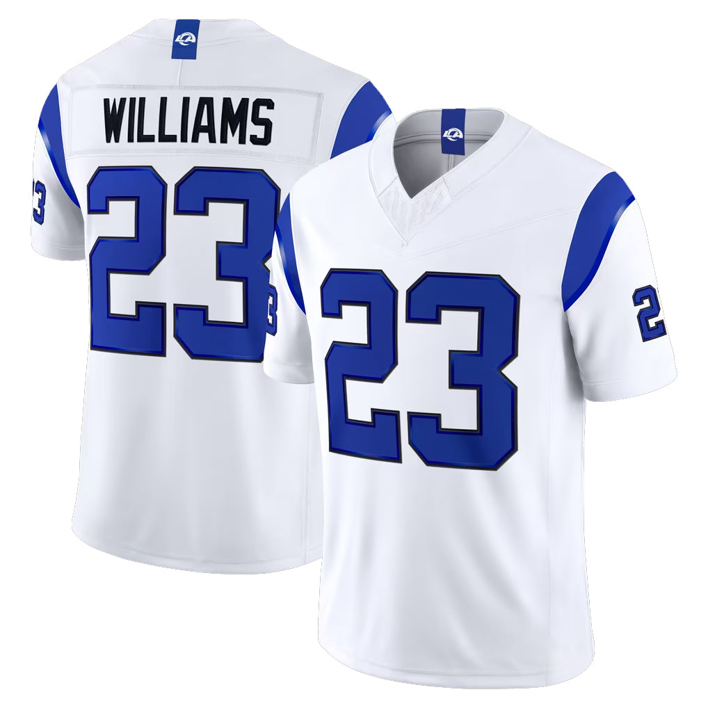 Blackjersey LA.Rams #23 Kyren Williams Player Fearsome White Limited Vapor F.U.S.E. Home Game Stitched Jerseys
