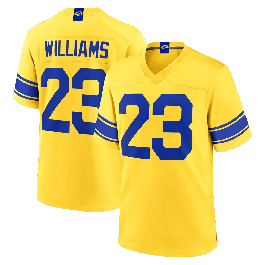 Blackjersey LA.Rams #23 Kyren Williams Player Gold Classic Sol Home Game Stitched Jerseys