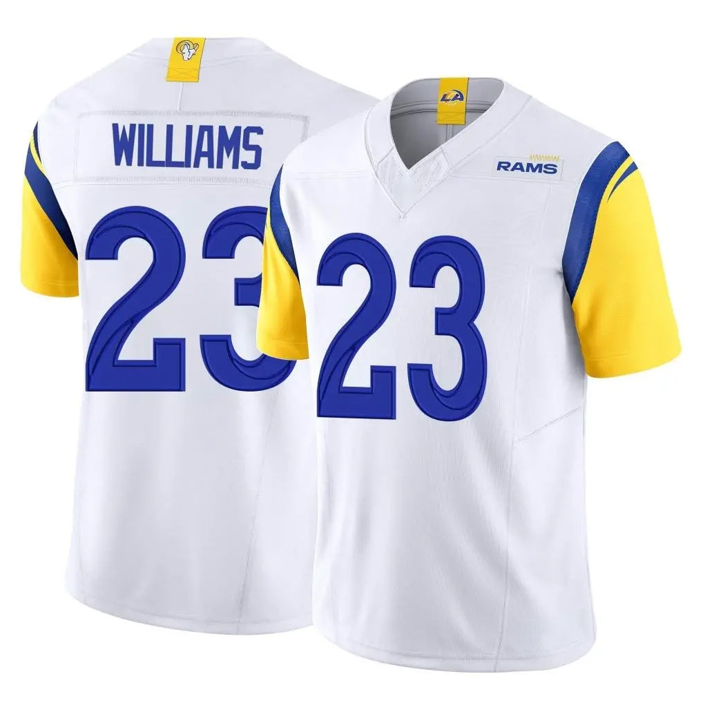 Blackjersey LA.Rams #23 Kyren Williams Player White Limited Vapor F.U.S.E. Home Game Stitched Jerseys