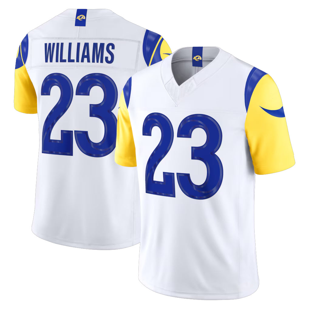Blackjersey LA.Rams #23 Kyren Williams Player White Vapor F.U.S.E. Limited Home Game Stitched Jerseys