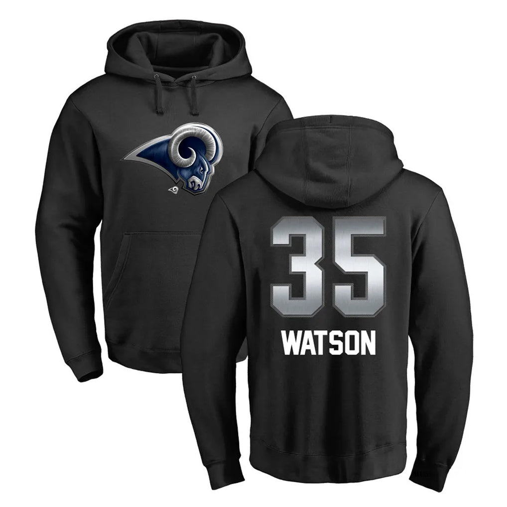 Blackjersey LA.Rams #35 Jaylen Watson Player Black Pullover Hoodie Limited Game Stitched Jerseys