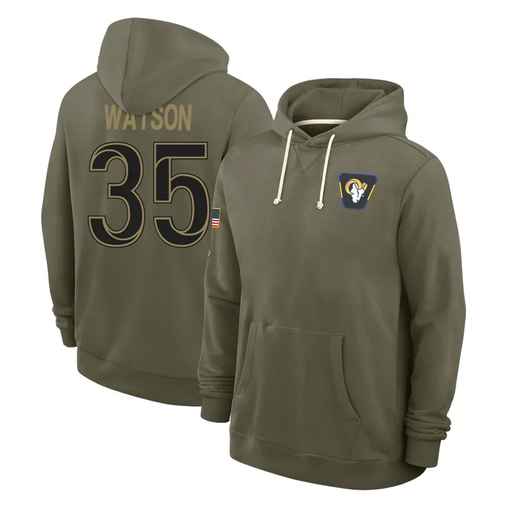 Blackjersey LA.Rams #35 Jaylen Watson Player Olive Salute to Service Pullover Hoodies Limited Stitched Jerseys