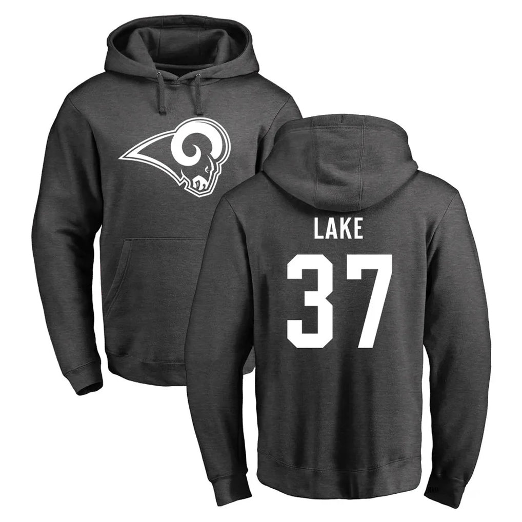 Blackjersey LA.Rams #37 Quentin Lake Player Gray Pullover Hoodie Limited Game Stitched Jerseys