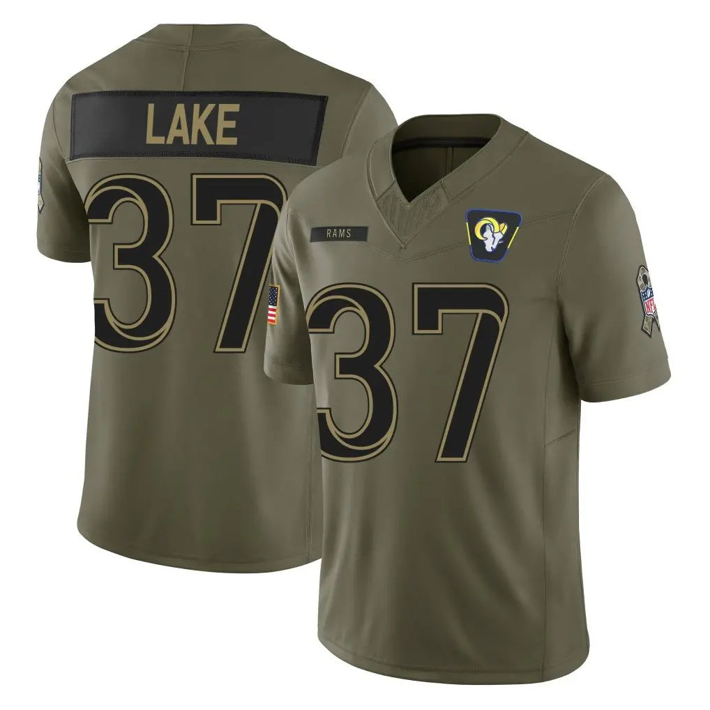 Blackjersey LA.Rams #37 Quentin Lake Player Olive 2025 Salute To Service Limited Game Stitched Jerseys