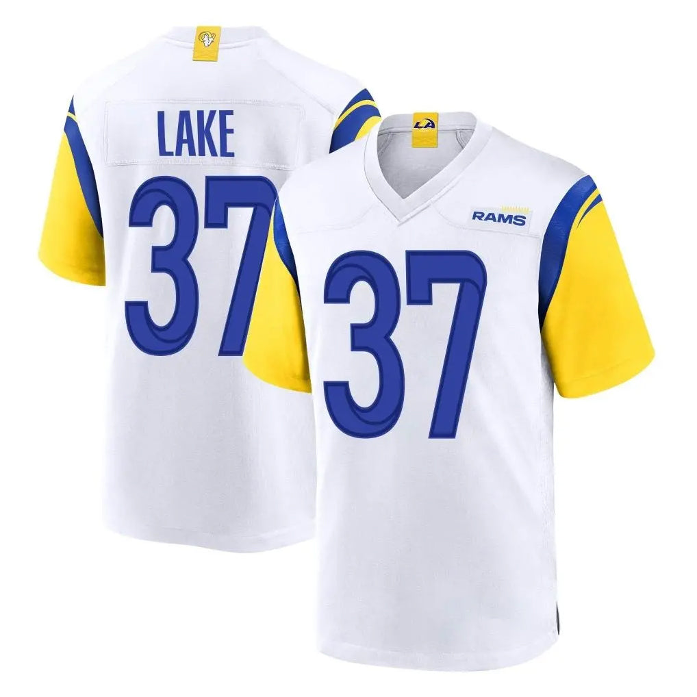 Blackjersey LA.Rams #37 Quentin Lake Player White Home Game Stitched Jerseys