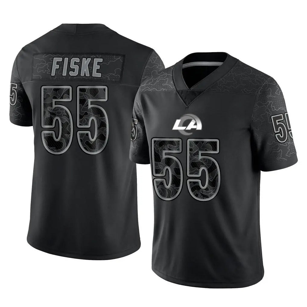 Blackjersey LA.Rams #55 Braden Fiske Player Black Limited Reflective Home Game Stitched Jerseys
