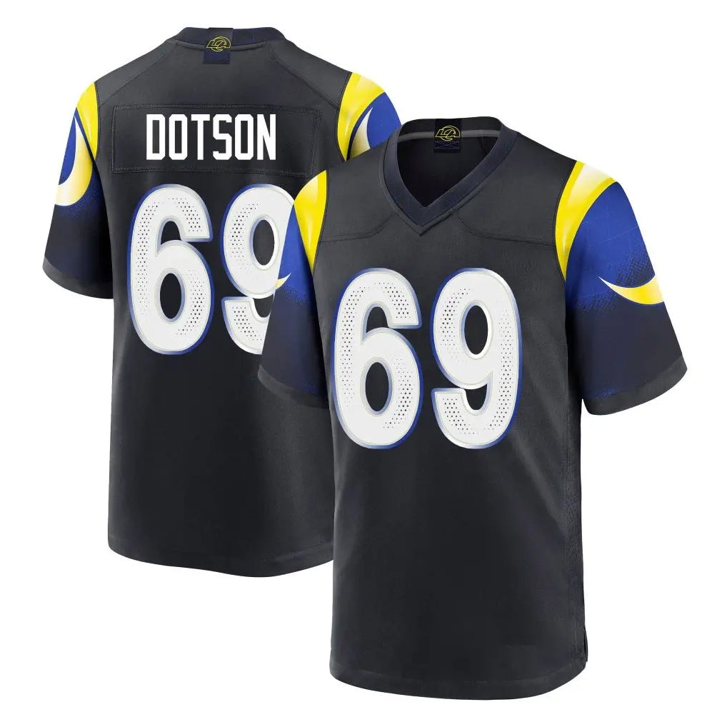 Blackjersey LA.Rams #69 Kevin Dotson Player Black Midnight Rivalries Collection Home Game Stitched Jerseys