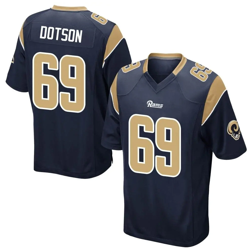Blackjersey LA.Rams #69 Kevin Dotson Player Navy Home Game Stitched Jerseys