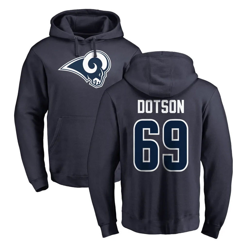 Blackjersey LA.Rams #69 Kevin Dotson Player Navy Pullover Hoodie Limited Game Stitched Jerseys