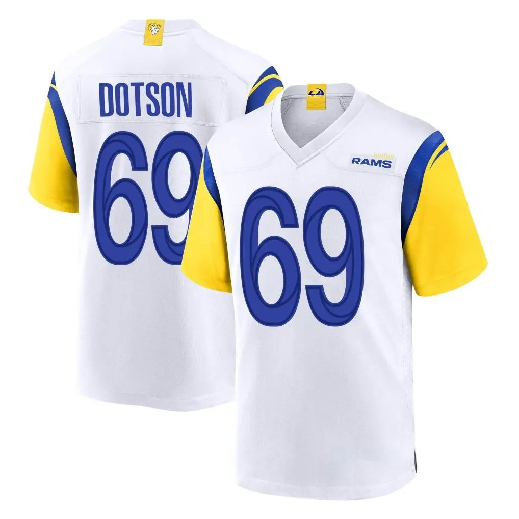 Blackjersey LA.Rams #69 Kevin Dotson Player White Home Game Stitched Jerseys