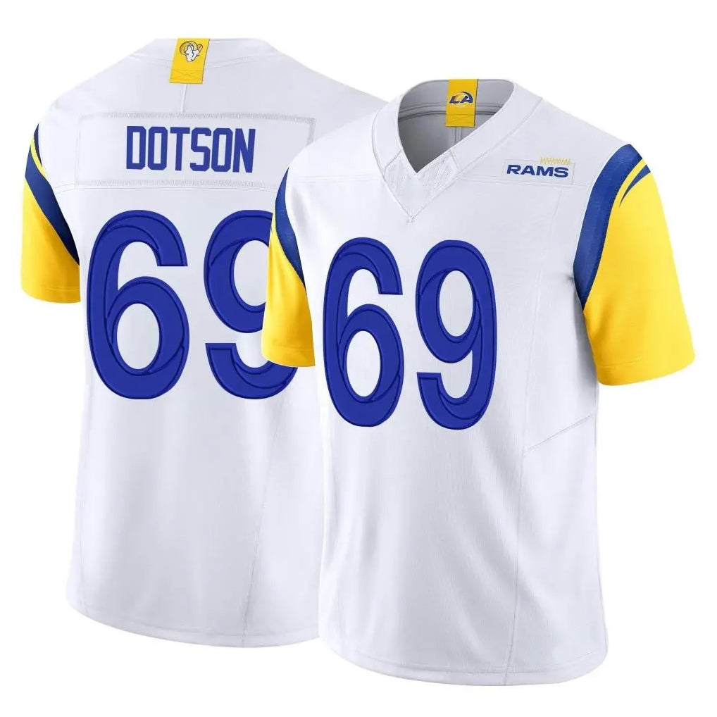 Blackjersey LA.Rams #69 Kevin Dotson Player White Limited Vapor F.U.S.E. Home Game Stitched Jerseys