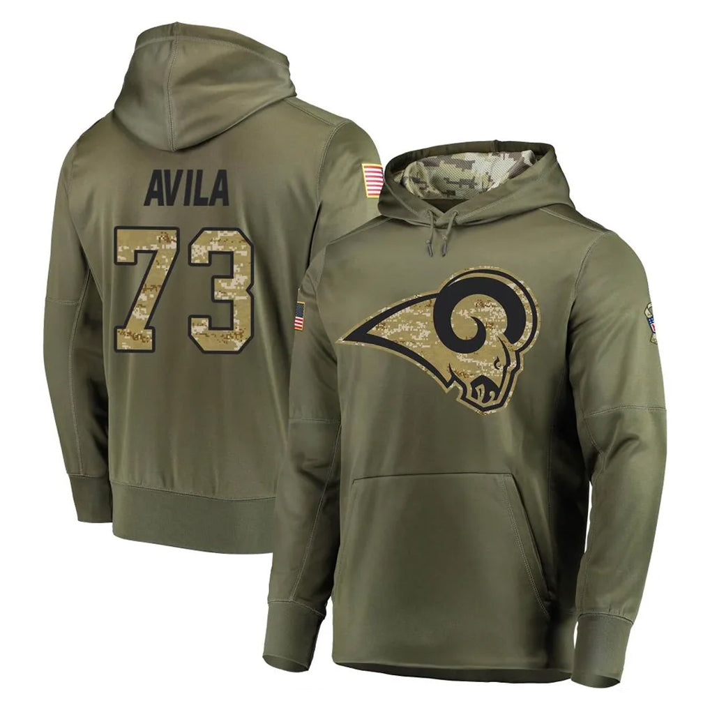 Blackjersey LA.Rams #73 Steve Avila Player Olive Salute to Service Pullover Hoodies Home Game Stitched Jerseys