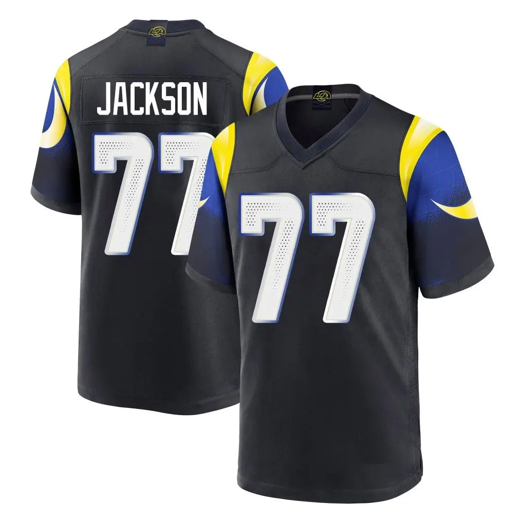 Blackjersey LA.Rams #77 Alaric Jackson Player Black Midnight Rivalries Collection Home Game Stitched Jerseys