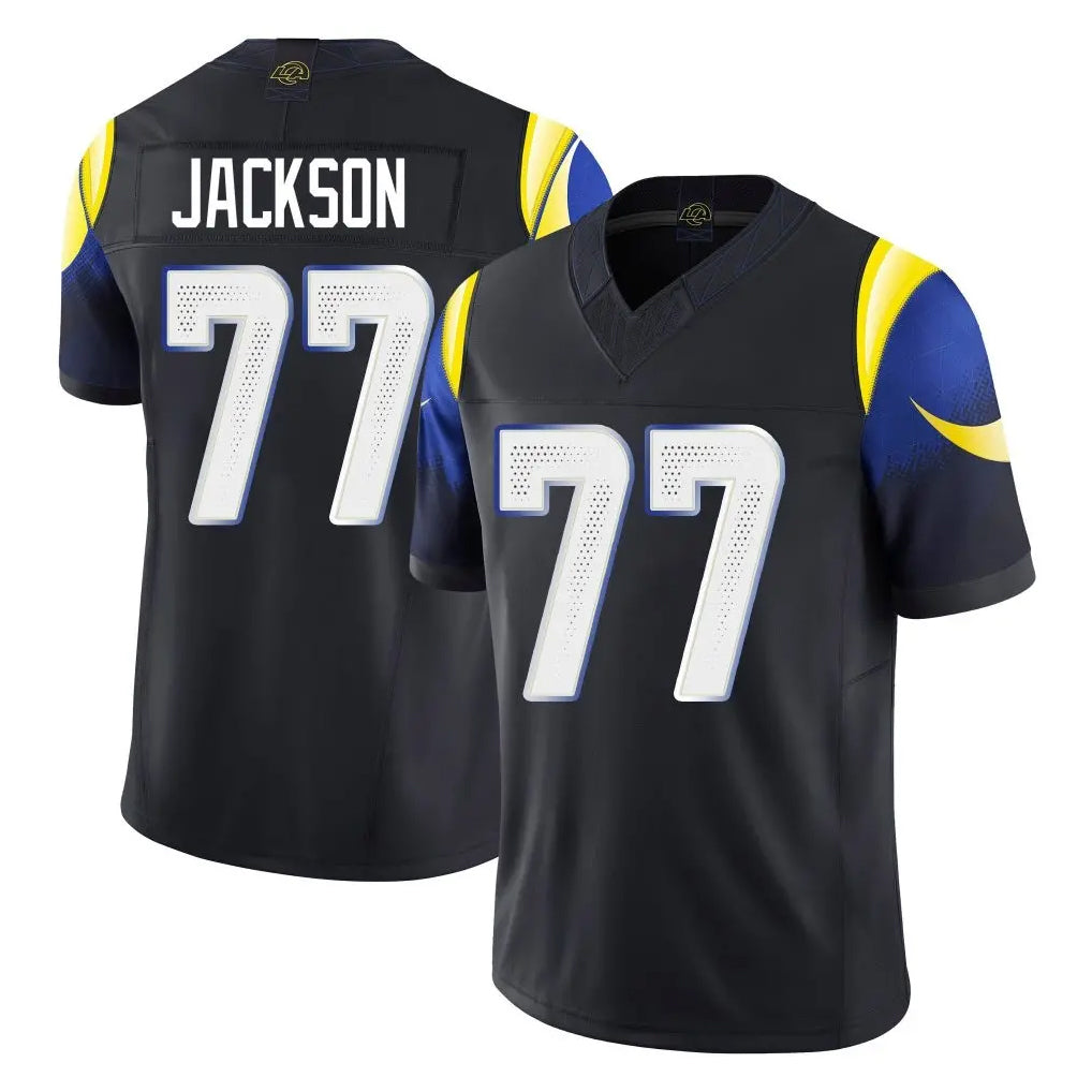 Blackjersey LA.Rams #77 Alaric Jackson Player Black Midnight Rivalries Collection Limited Home Game Stitched Jerseys