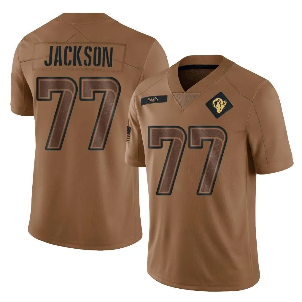Blackjersey LA.Rams #77 Alaric Jackson Player Brown Salute To Service Limited Stitched Jerseys