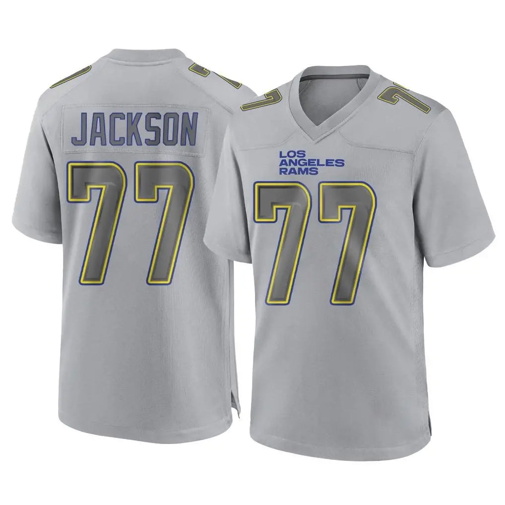 Blackjersey LA.Rams #77 Alaric Jackson Player Gray Atmosphere Fashion Home Game Stitched Jerseys