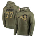 Blackjersey LA.Rams #77 Alaric Jackson Player Olive Salute to Service Pullover Hoodies Home Game Stitched Jerseys