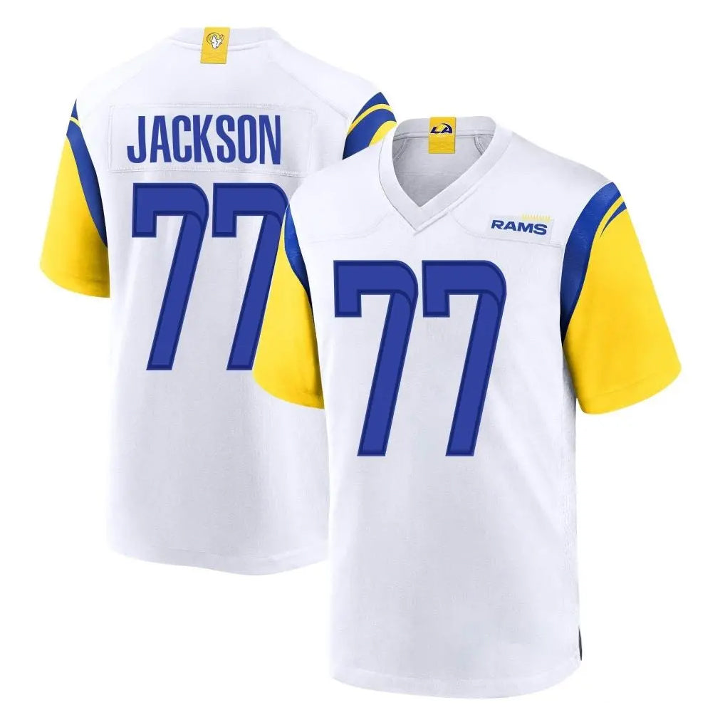 Blackjersey LA.Rams #77 Alaric Jackson Player White Home Game Stitched Jerseys