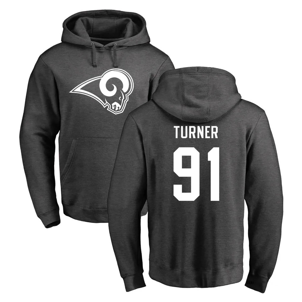 Blackjersey LA.Rams #91 Kobie Turner Player Gray Pullover Hoodie Limited Game Stitched Jerseys