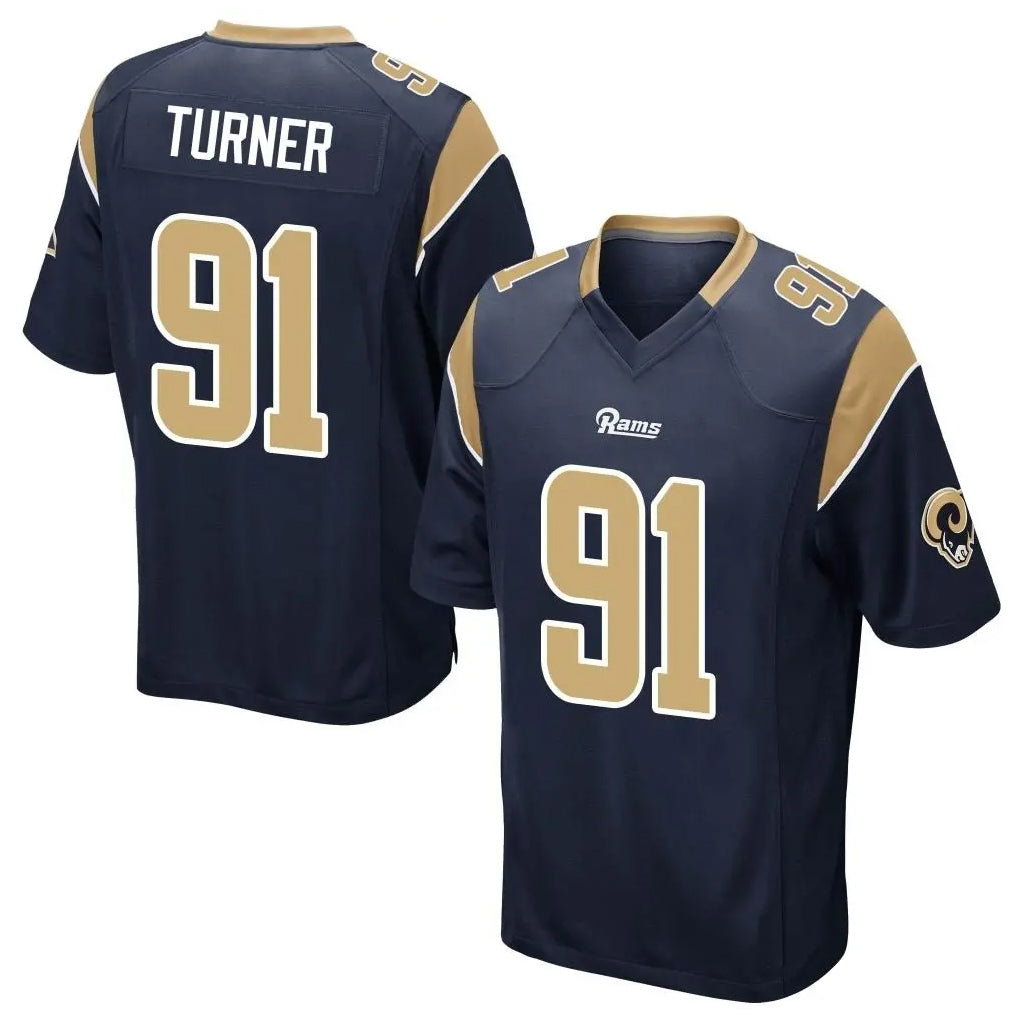 Blackjersey LA.Rams #91 Kobie Turner Player Navy Home Game Stitched Jerseys
