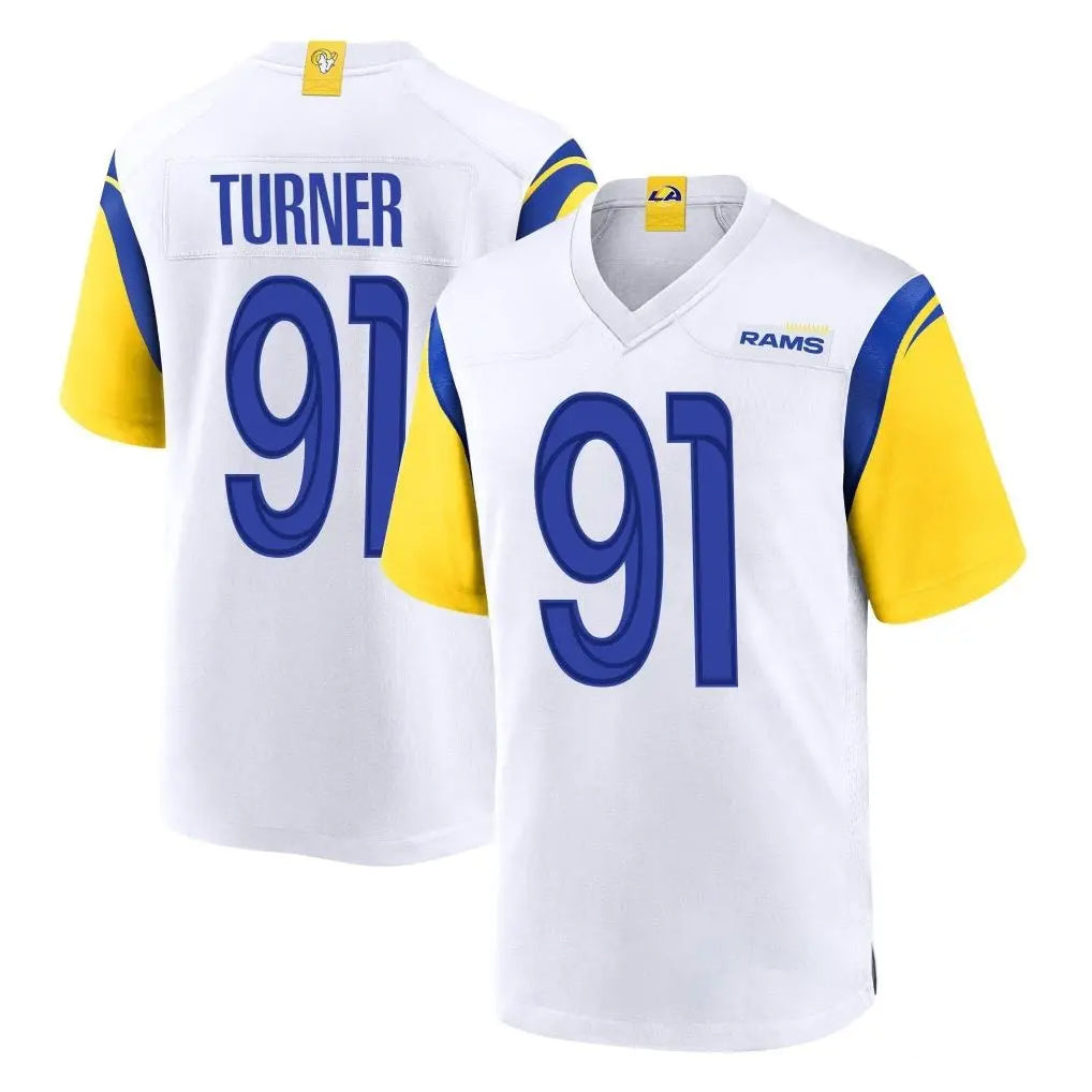 Blackjersey LA.Rams #91 Kobie Turner Player White Home Game Stitched Jerseys