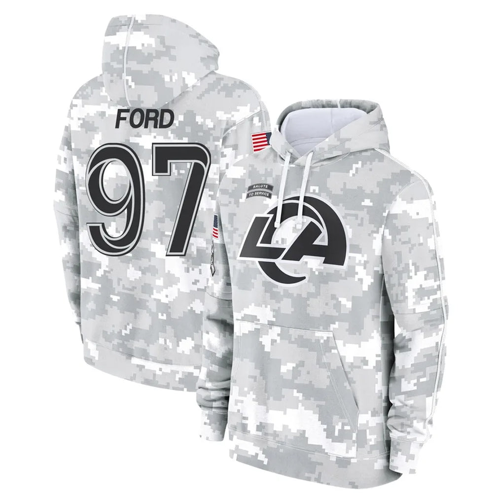Blackjersey LA.Rams #97 Poona Ford Player Arctic Camo Salute to Service Hoodies Limited Game Stitched Jerseys