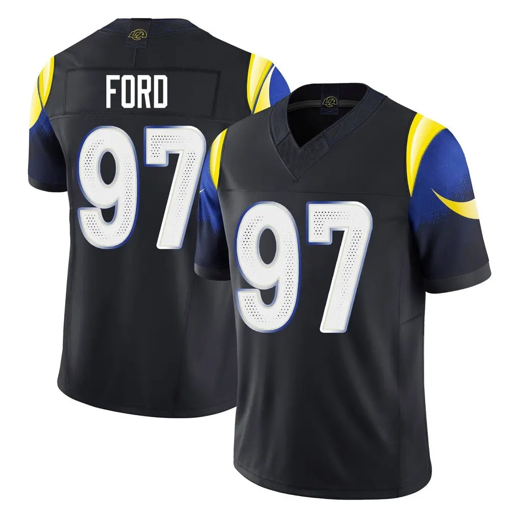 Blackjersey LA.Rams #97 Poona Ford Player Black Midnight Rivalries Collection Limited Home Game Stitched Jerseys