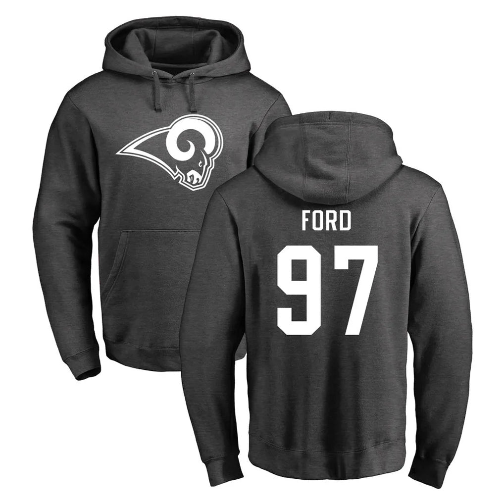 Blackjersey LA.Rams #97 Poona Ford Player Gray Pullover Hoodie Limited Game Stitched Jerseys