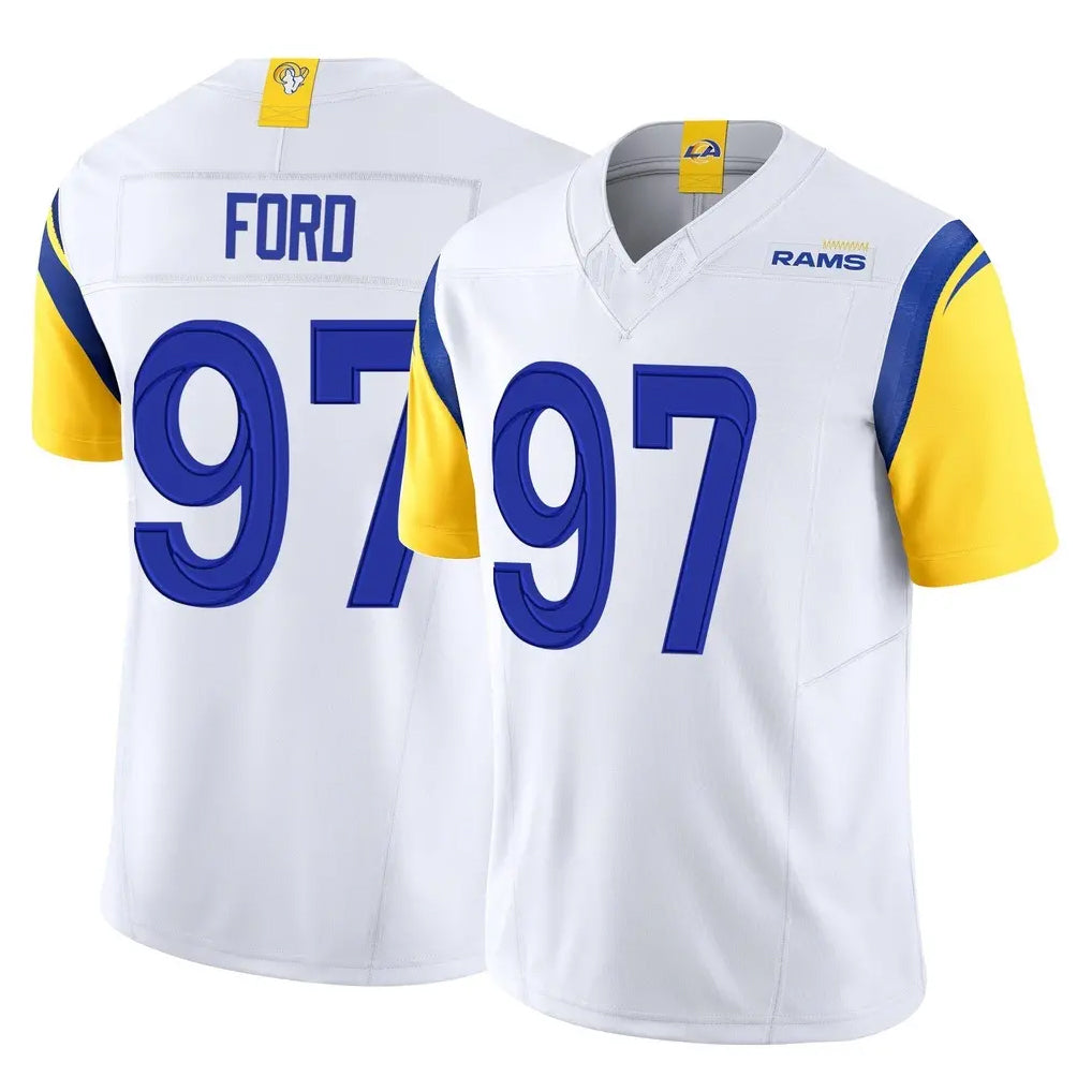 Blackjersey LA.Rams #97 Poona Ford Player White Limited Vapor F.U.S.E. Home Game Stitched Jerseys