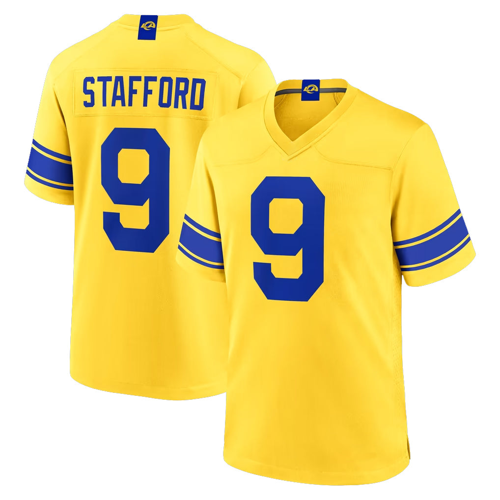 Blackjersey LA.Rams #9 Matthew Stafford Player Gold Classic Sol Home Game Stitched Jerseys