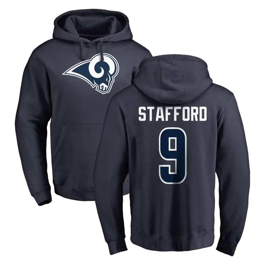 Blackjersey LA.Rams #9 Matthew Stafford Player Navy Pullover Hoodie Limited Game Stitched Jerseys