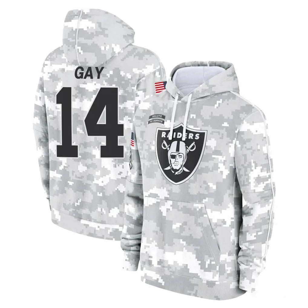 Blackjersey LV.Raiders #14 Matt Gay Player Arctic Camo Salute to Service Hoodies Limited Game Stitched Jerseys