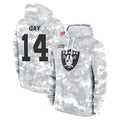 Blackjersey LV.Raiders #14 Matt Gay Player Arctic Camo Salute to Service Hoodies Limited Game Stitched Jerseys