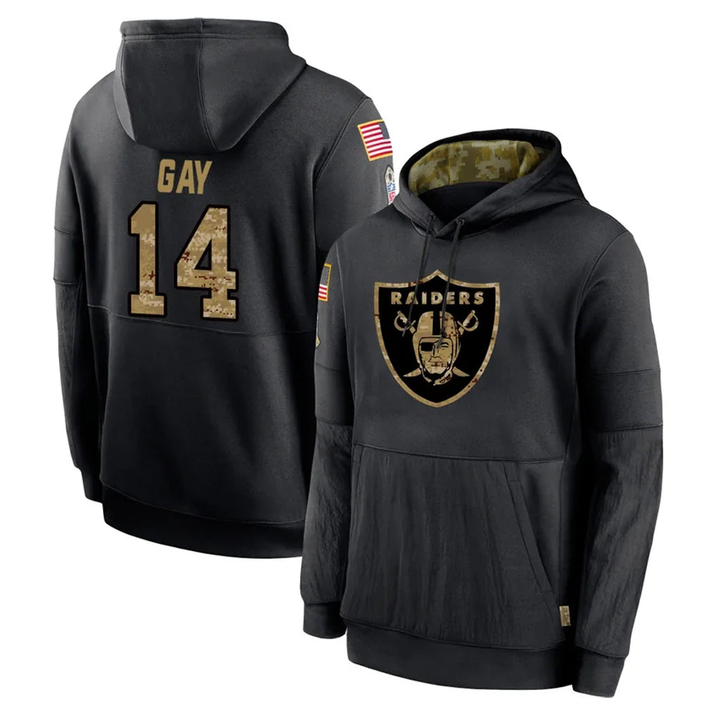Blackjersey LV.Raiders #14 Matt Gay Player Black Salute to Service Hoodies Limited Game Stitched Jerseys
