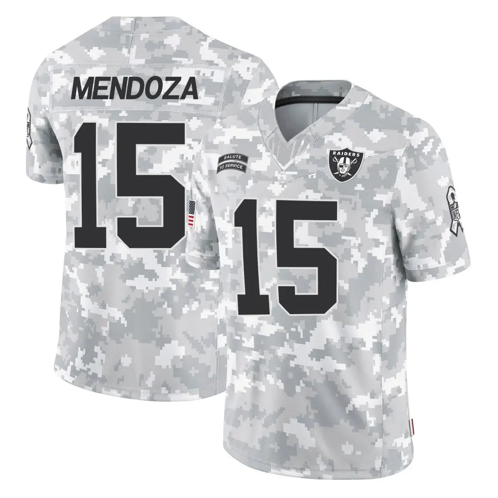 Blackjersey LV.Raiders #15 Fernando Mendoza Player Arctic Camo Salute To Service Limited Game Stitched Jerseys