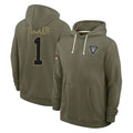 Blackjersey LV.Raiders #1 Tre Tucker Player Olive Salute to Service Pullover Hoodies Limited Stitched Jerseys