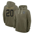 Blackjersey LV.Raiders #20 Isaiah Pola-Mao Player Olive Salute to Service Pullover Hoodies Limited Stitched Jerseys