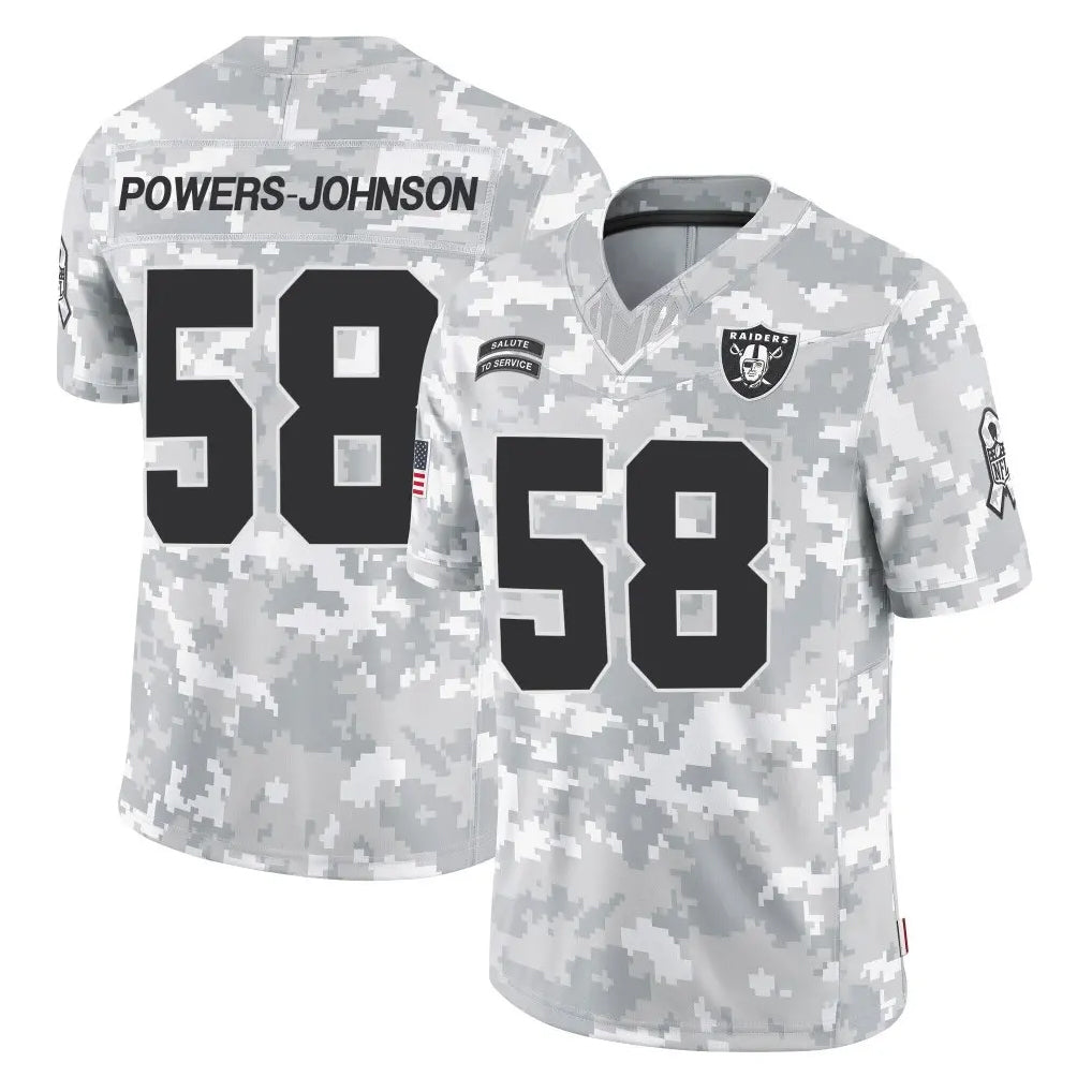 Blackjersey LV.Raiders #58 Jackson Powers-Johnson Player Arctic Camo Salute To Service Limited Game Stitched Jerseys