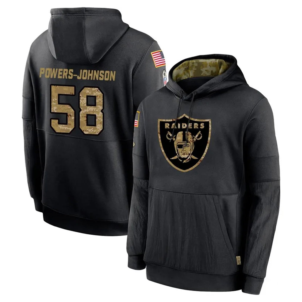 Blackjersey LV.Raiders #58 Jackson Powers-Johnson Player Black Salute to Service Hoodies Limited Game Stitched Jerseys