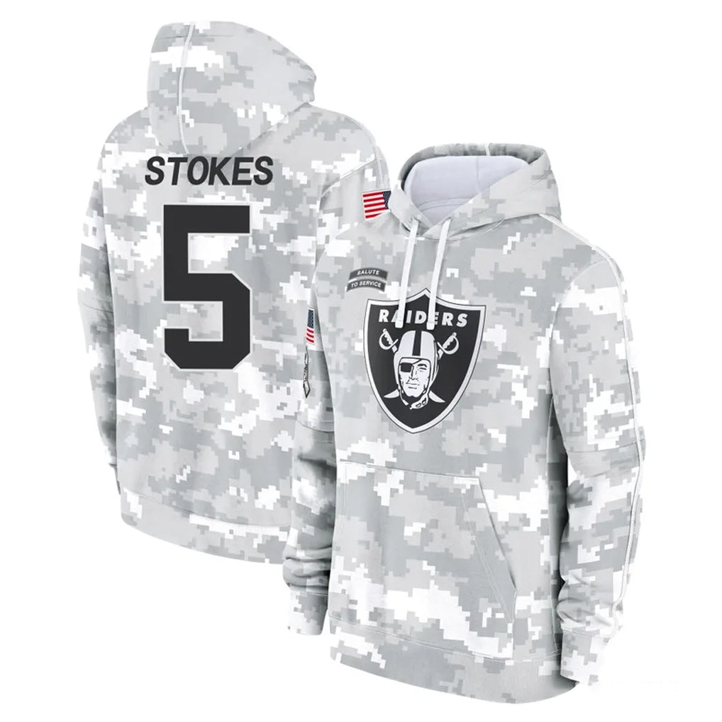 Blackjersey LV.Raiders #5 Eric Stokes Player Arctic Camo Salute to Service Hoodies Limited Game Stitched Jerseys