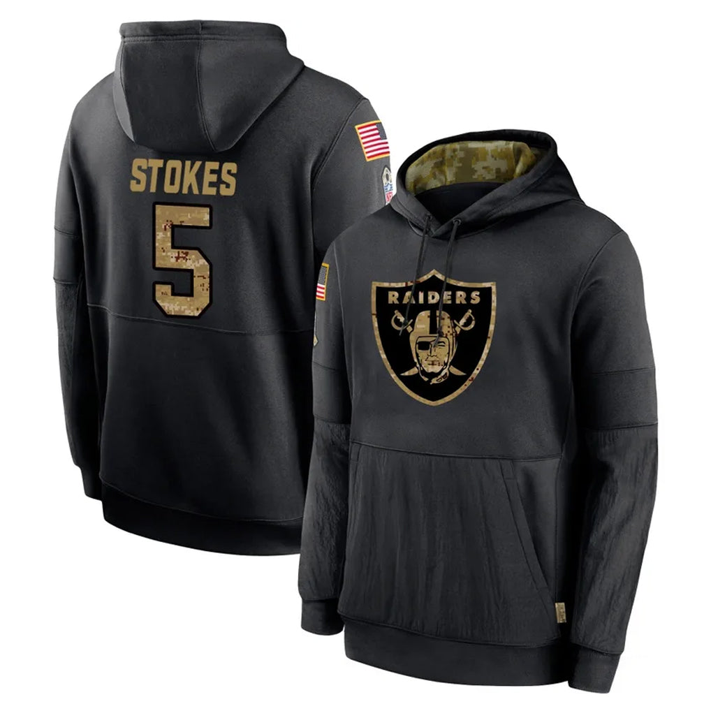 Blackjersey LV.Raiders #5 Eric Stokes Player Black Salute to Service Hoodies Limited Game Stitched Jerseys