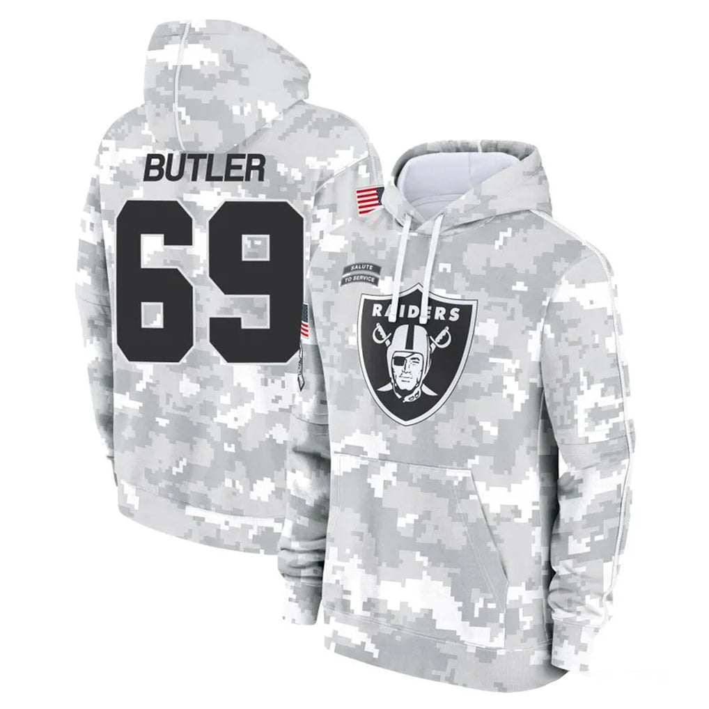 Blackjersey LV.Raiders #69 Adam Butler Player Arctic Camo Salute to Service Hoodies Limited Game Stitched Jerseys