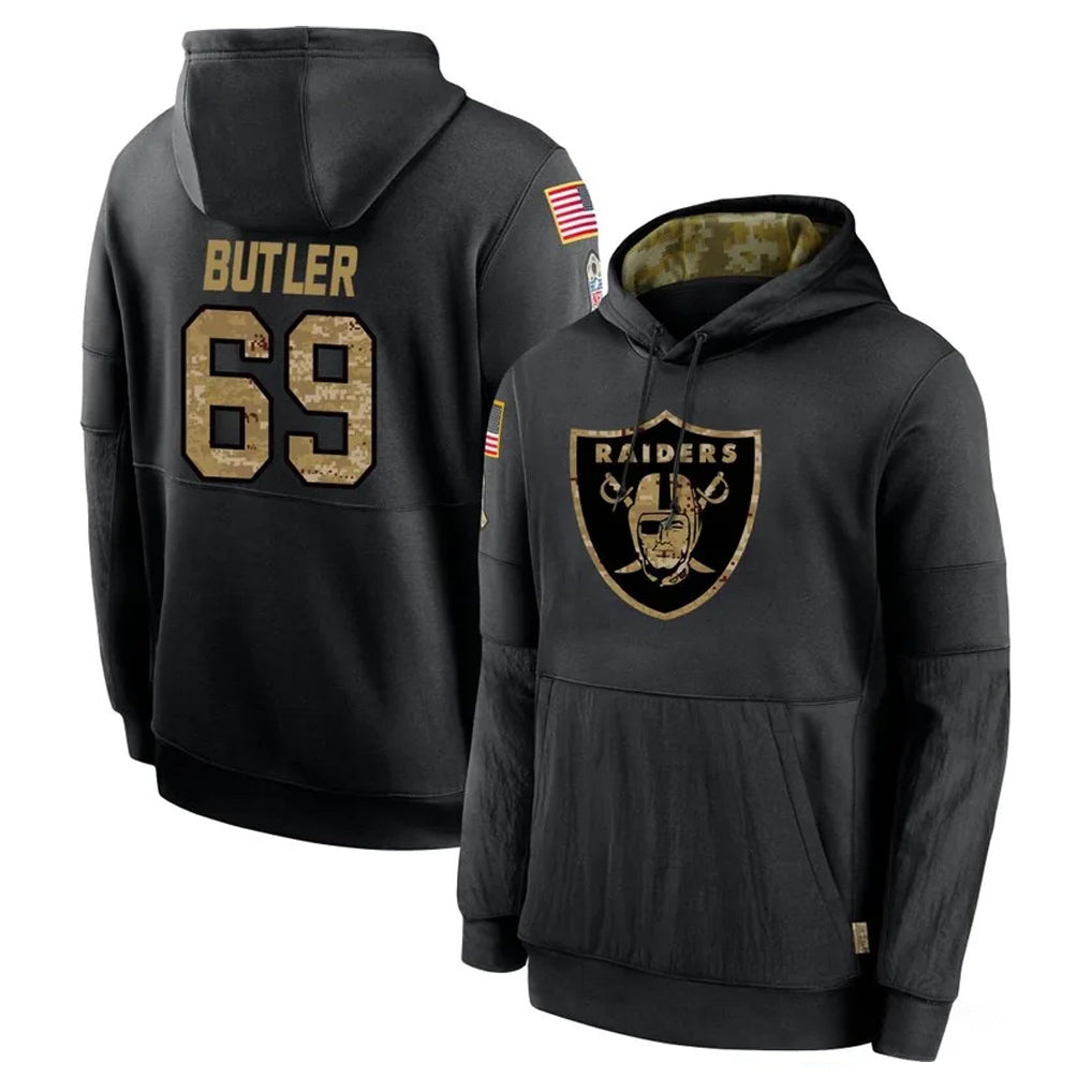 Blackjersey LV.Raiders #69 Adam Butler Player Black Salute to Service Hoodies Limited Game Stitched Jerseys