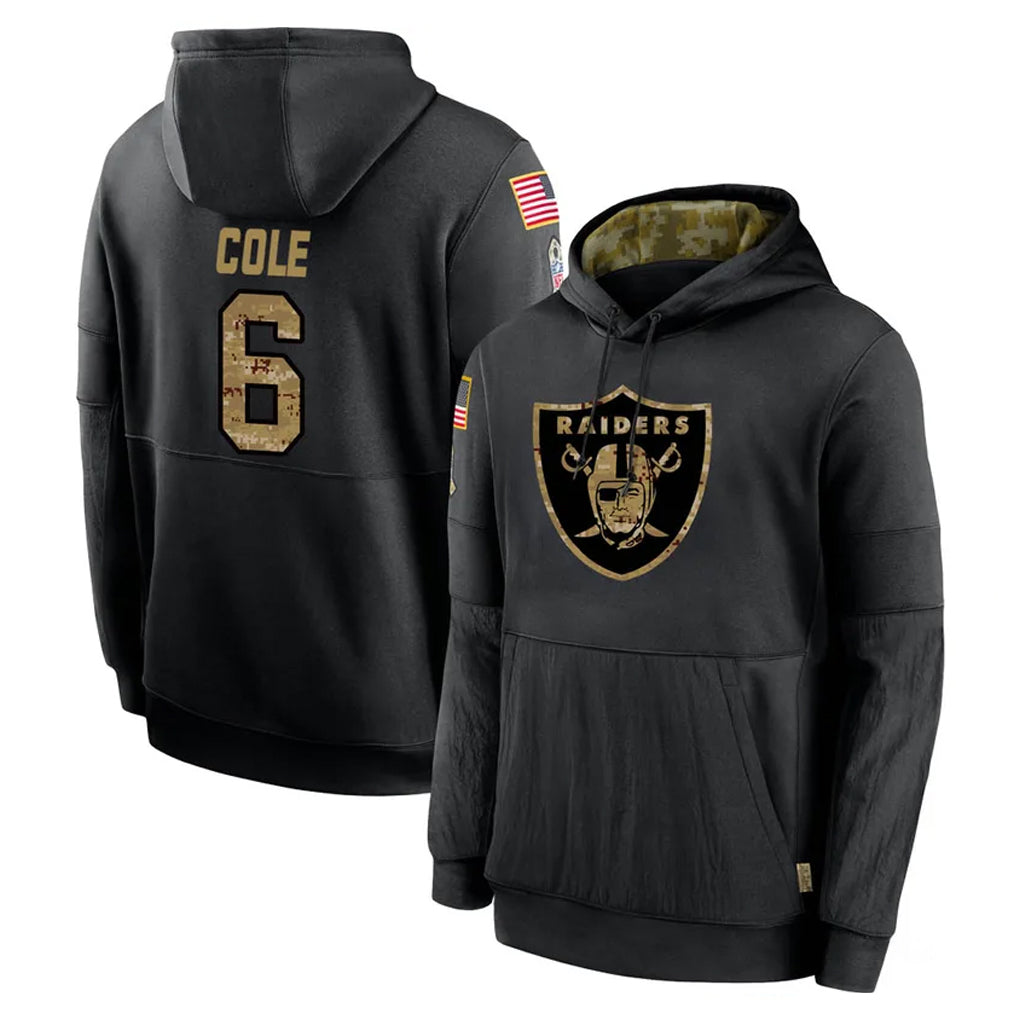 Blackjersey LV.Raiders #6 A.J. Cole Player Black Salute to Service Hoodies Limited Game Stitched Jerseys