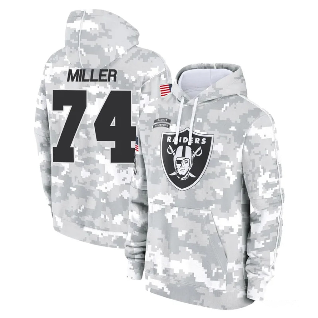 Blackjersey LV.Raiders #74 Kolton Miller Player Arctic Camo Salute to Service Hoodies Limited Game Stitched Jerseys